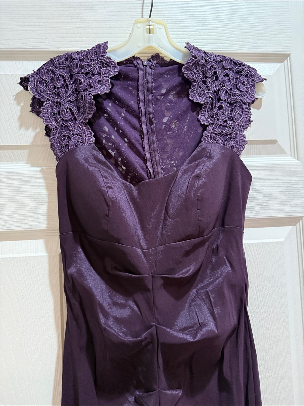 Xscape Deep Purple Lace-Cap Sleeve Mermaid Gown - Picture 2 of 5
